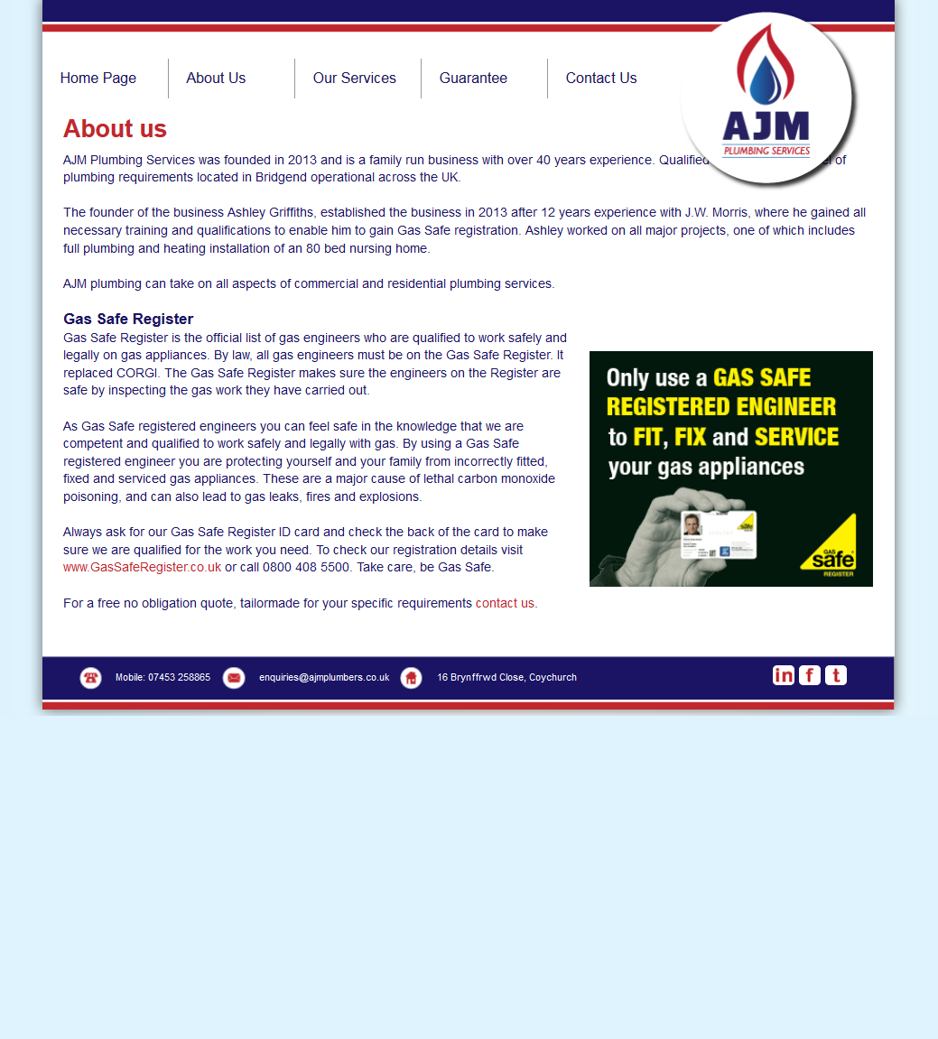 An image from the AJM Plumbing website